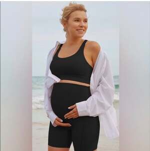 Maacie Women Over the Belly Maternity Bike Shorts with Pockets